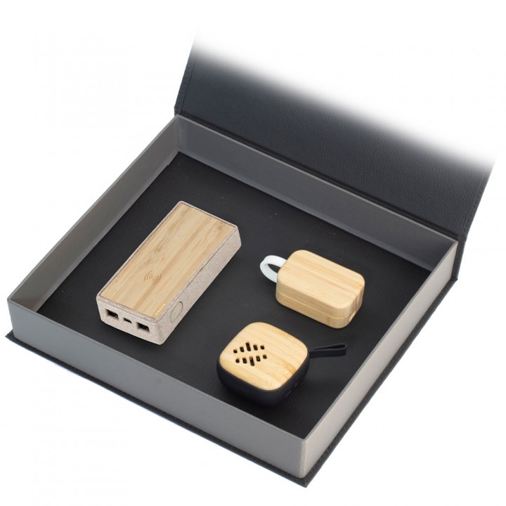 Bambu Powerbank Mini Hoparlör ve Teknolojik Aksesuarlı Kutulu VIP Promosyon Seti